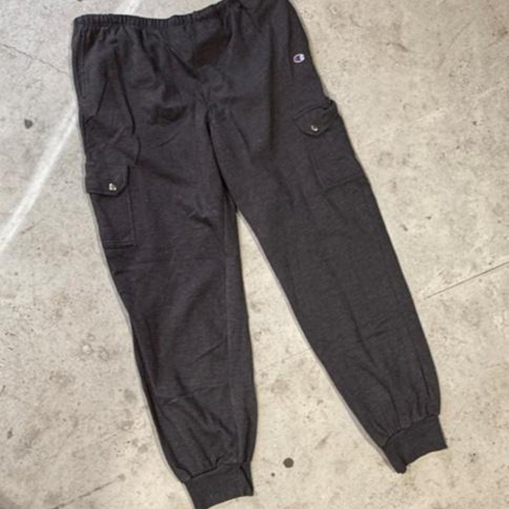 Champion Men's Cargo Jogger Sweatpants LT Gray Fleece Elastic Waist Pockets